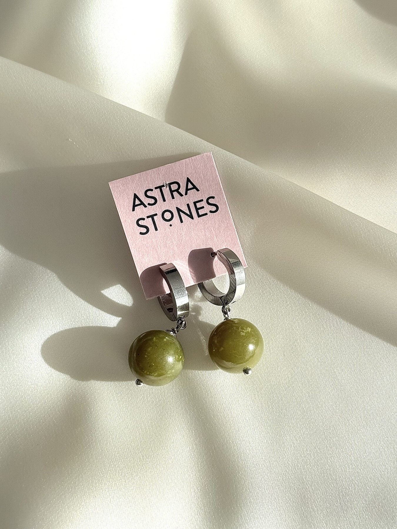 Auskari Astra Stones, ar pusdārgakmeni, zaļā, sudraba krāsā