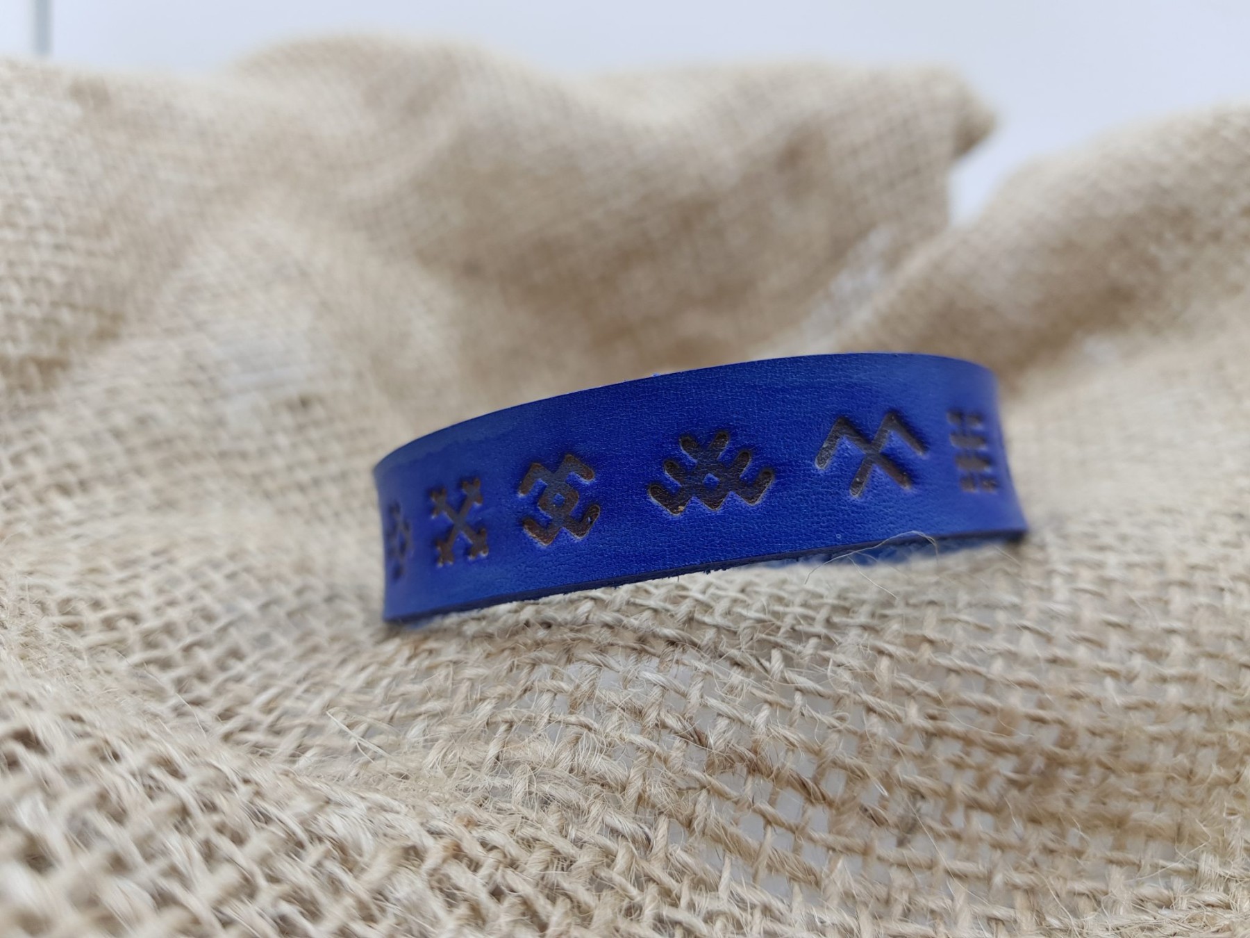 Vīriešu rokassprādze Ādas Bode, āda, zilā, dzeltenā krāsā