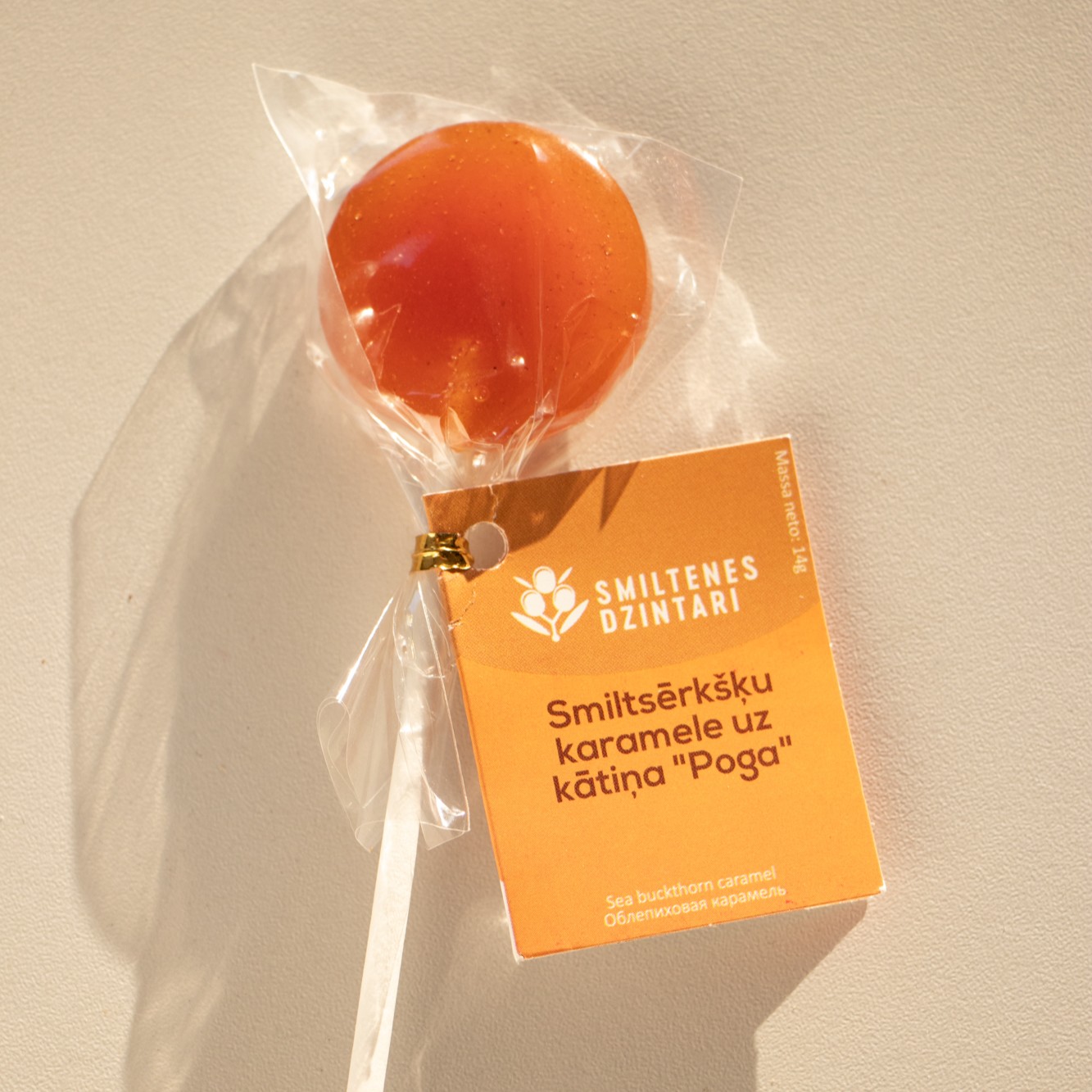 Karamele uz kociņa Smiltenes dzintari, smiltsērkšķu, 14 g