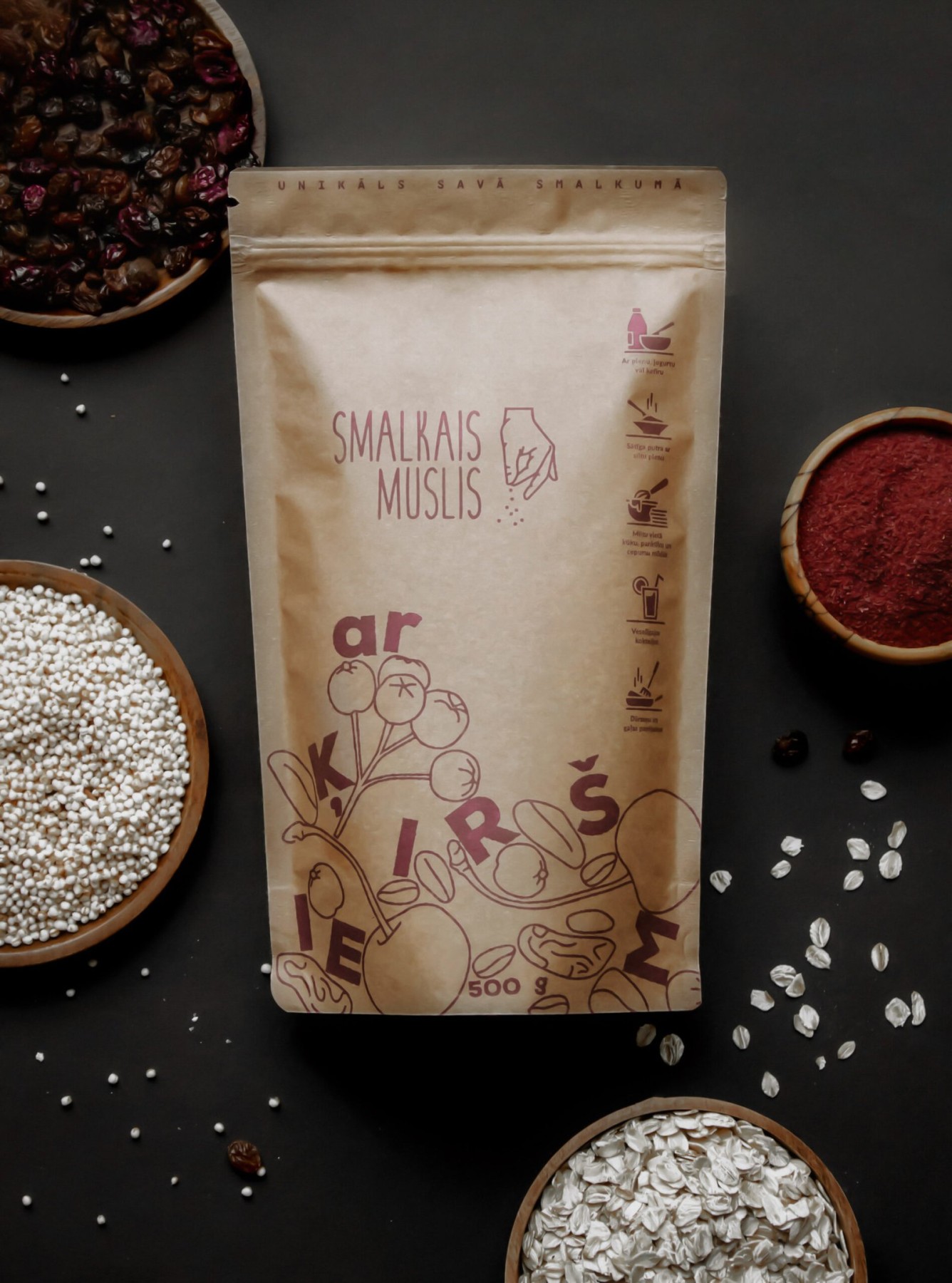 Brokastu pārslas Smalkais Muslis, ķiršu, musli, 500 g