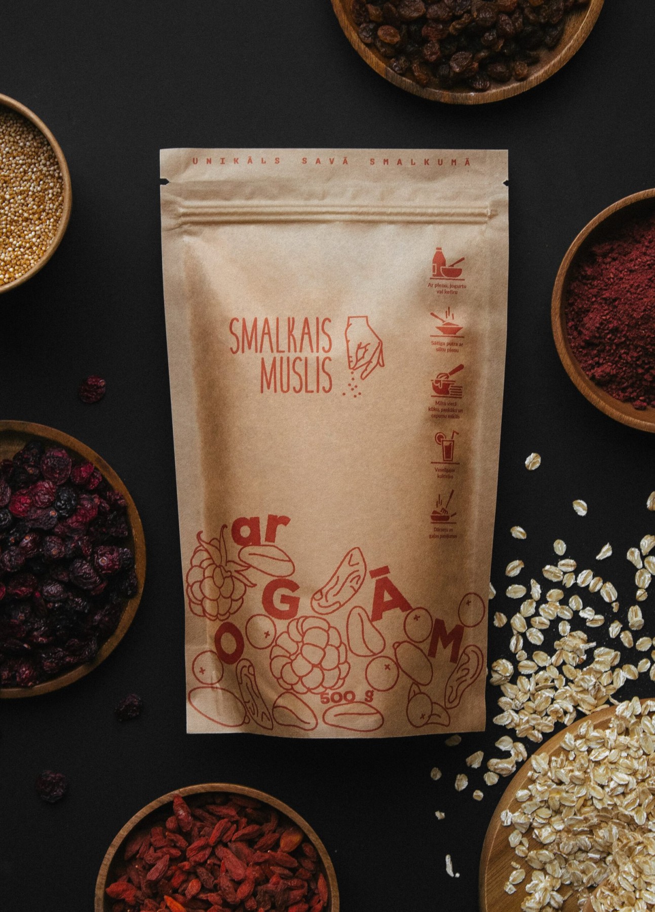 Brokastu pārslas Smalkais Muslis, ogu, musli, 500 g
