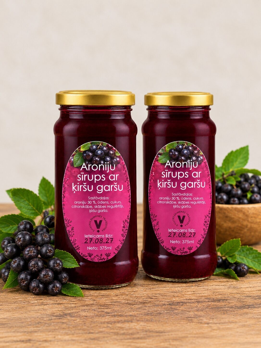 Sīrups Rada Zita, aronijas ar ķiršu lapām, 375 ml