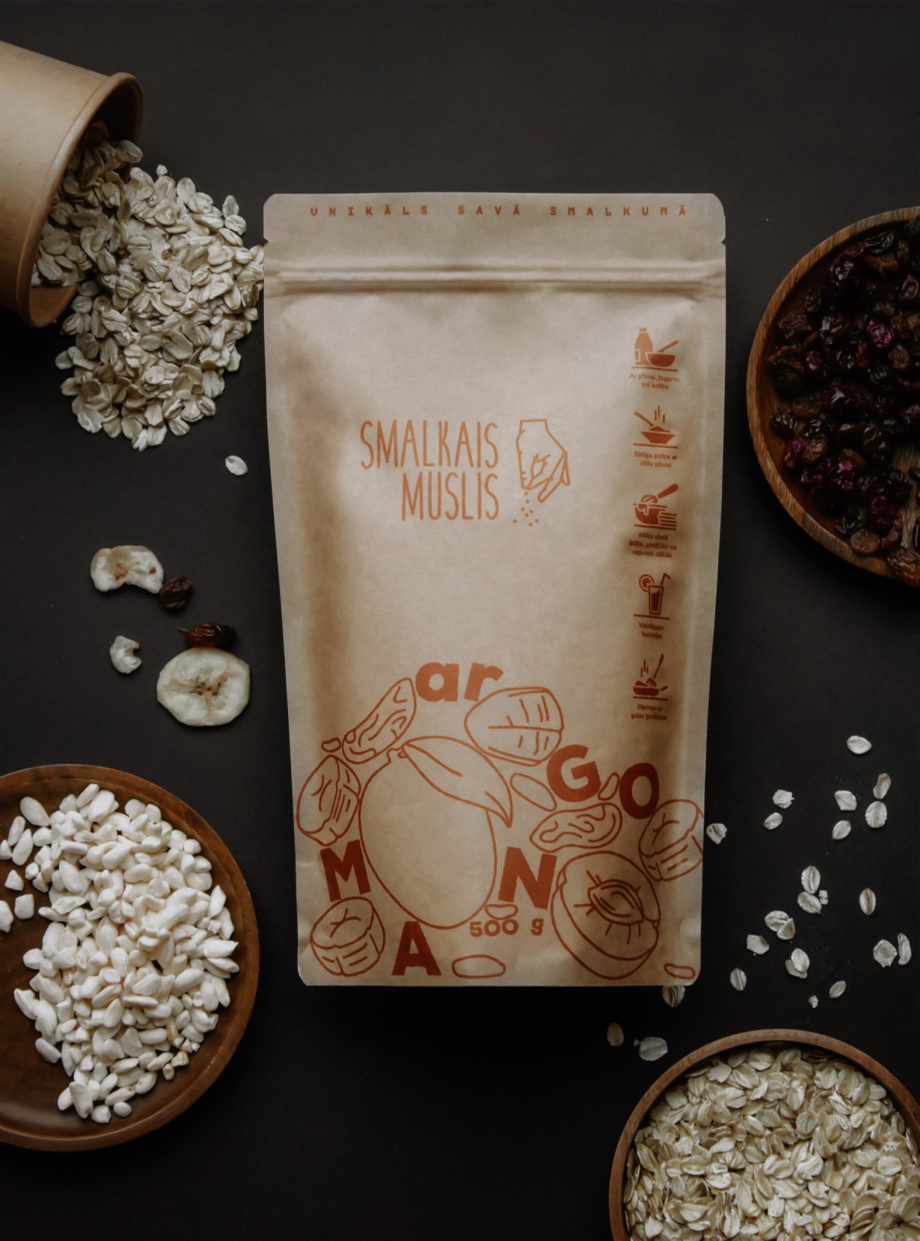 Brokastu pārslas Smalkais Muslis, mango, musli, 500 g