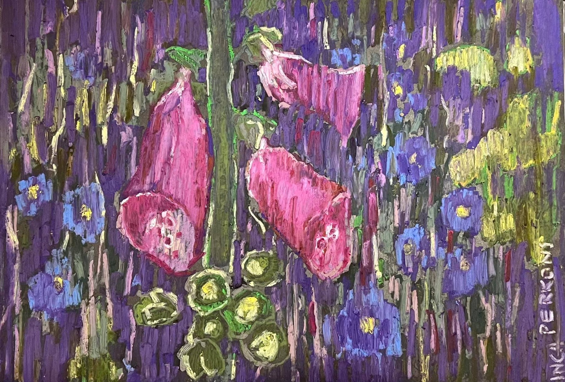 Glezna Inga Pērkons, violetā, rozā krāsā