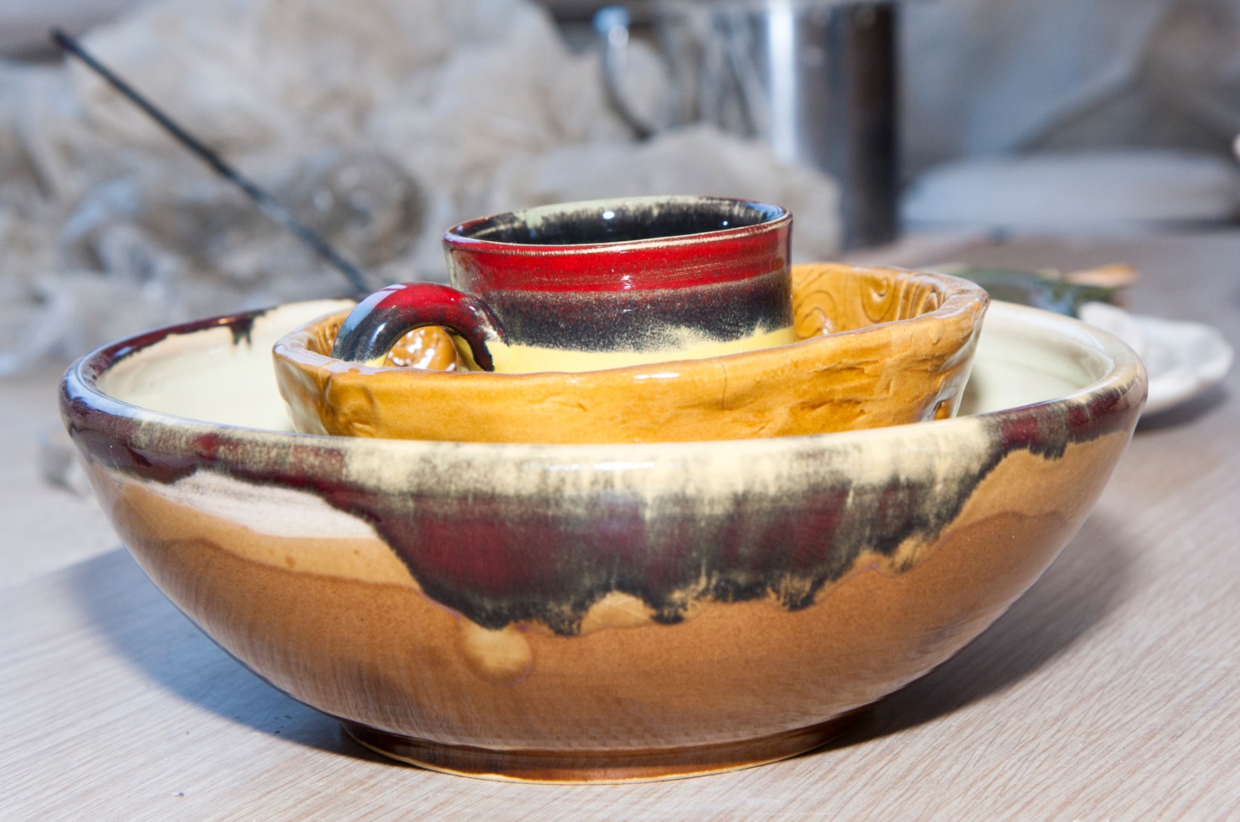 Bļoda Virzas, servēšanas, keramika, oranžā, brūnā krāsā