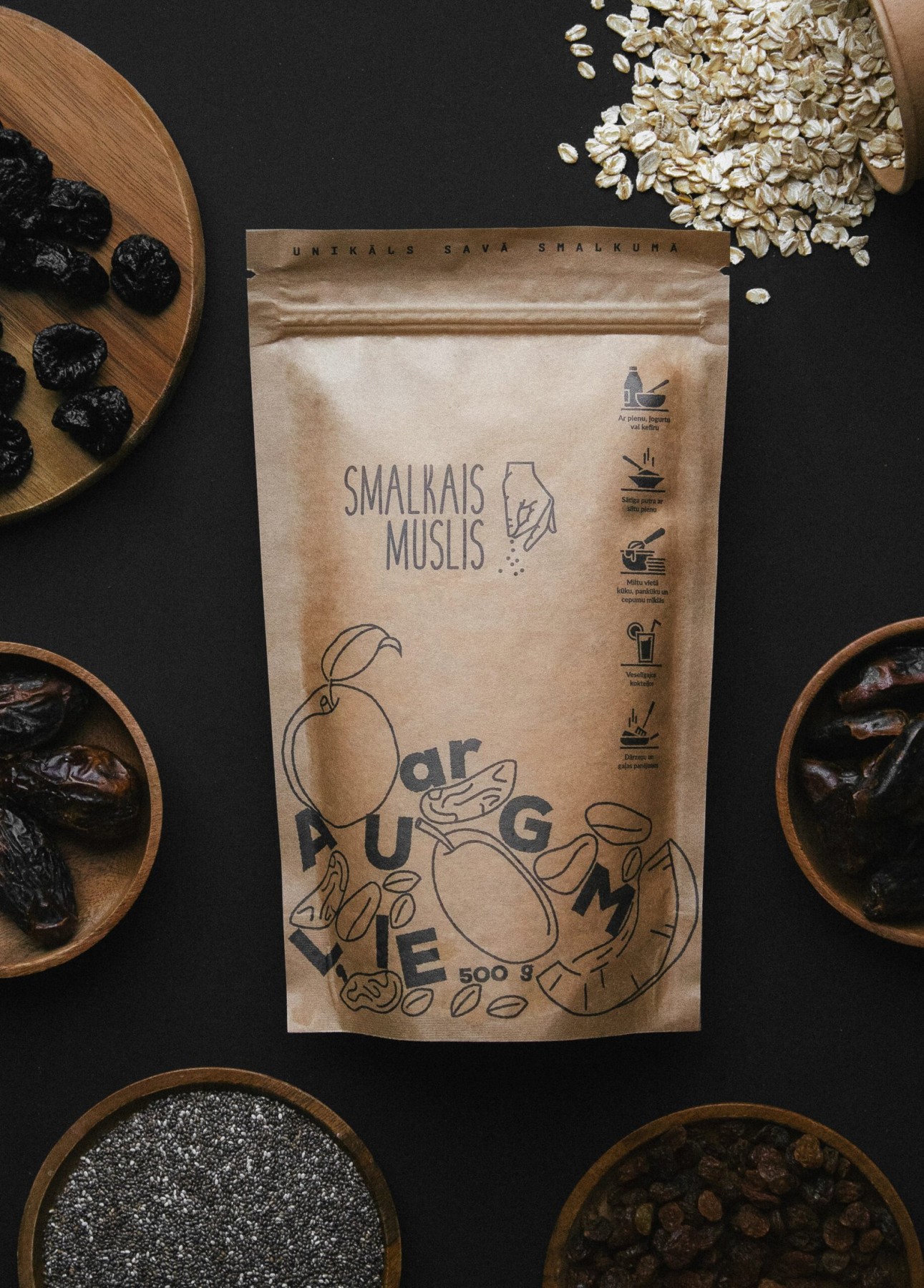 Brokastu pārslas Smalkais Muslis, augļu, musli, 500 g