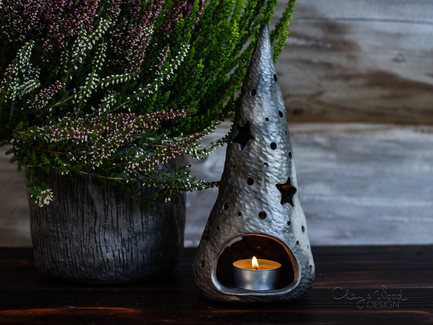 Svečturis Clay & Wood Design, tējas svecītēm, keramika