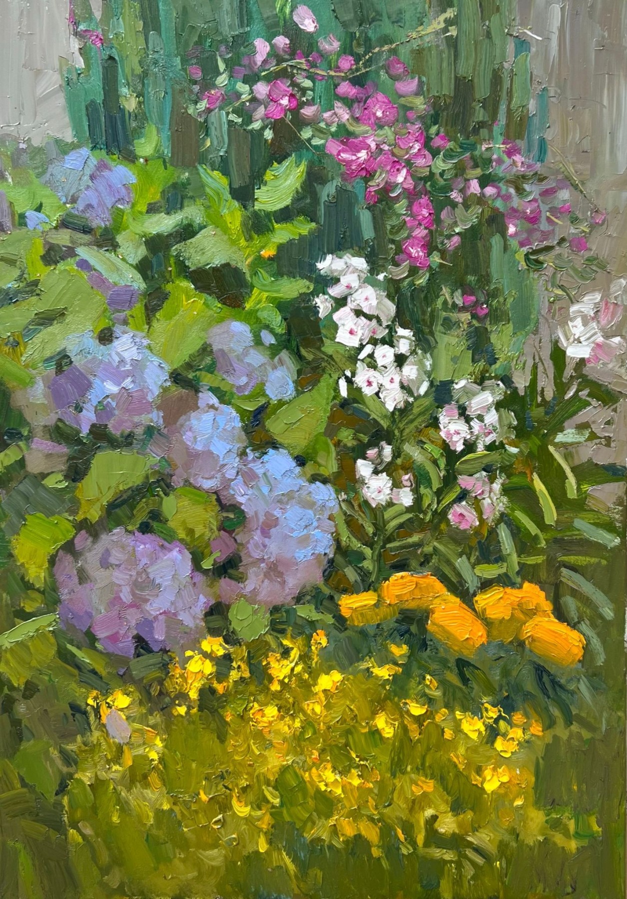 Glezna Inga Pērkons, 70x100, zaļā, violetā, dzeltenā krāsā